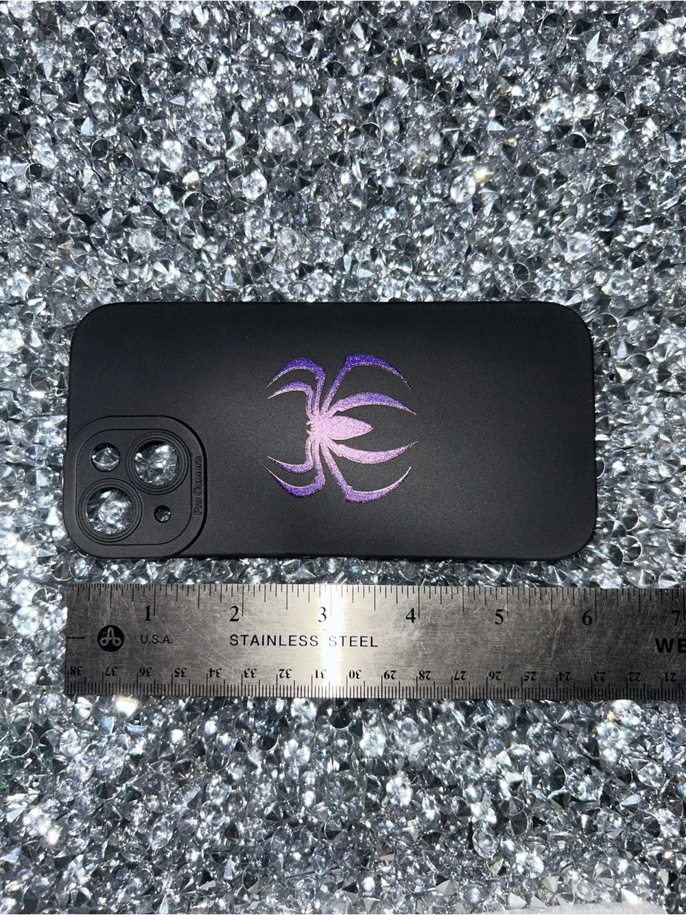 Black Phone Case with Purple Spider Logo iPhone 15
